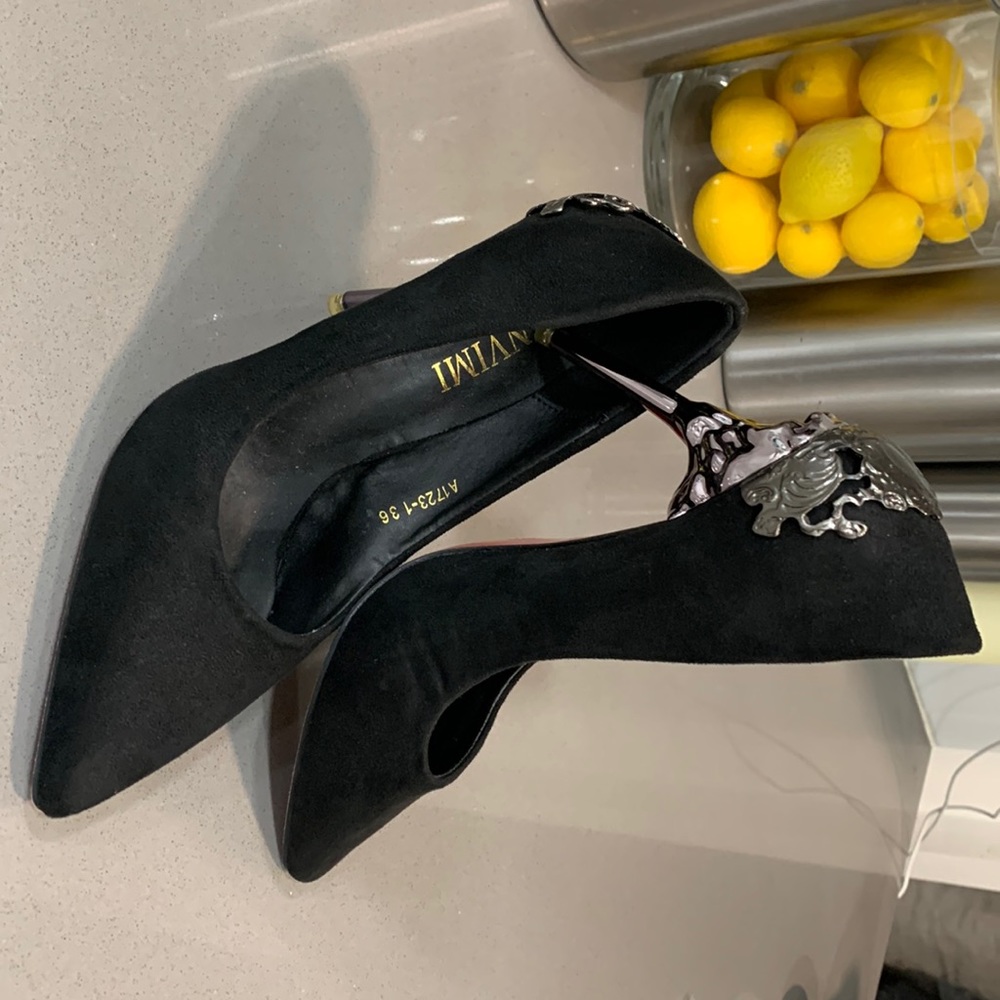 Zenvimi Heels Suede Metal Accent Stilettos